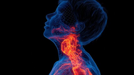 Obraz premium A medical illustration showing swelling and tightness in the throat and airway in a youngster having a food allergy reaction