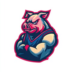 Angry pig mascot, arms crossed