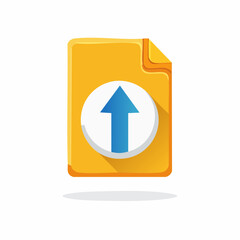 Upload file icon with upward arrow and document symbol, flat vector style, UI element