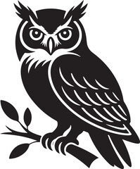  "Majestic Owl Perched on Branch | Detailed Bird Vector Design"