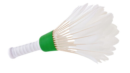 a high quality shuttlecock with natural feathers on white background