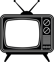Vintage Retro Television Vector Icon – Old Classic TV Set with Antennas