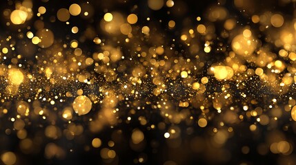 Golden glitter bokeh light dust with sparkling festive christmas particles background