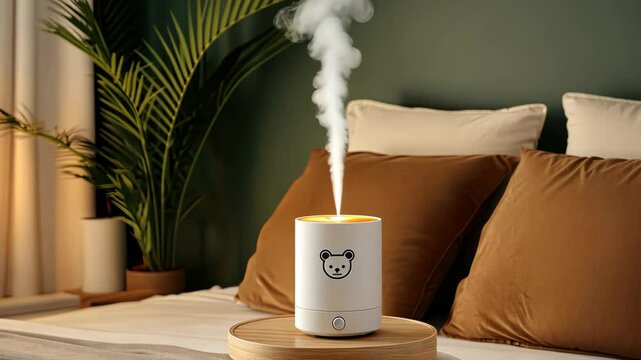 Creating a serene atmosphere in the bedroom with an elegant diffuser releasing soothing scents for relaxation and well-being