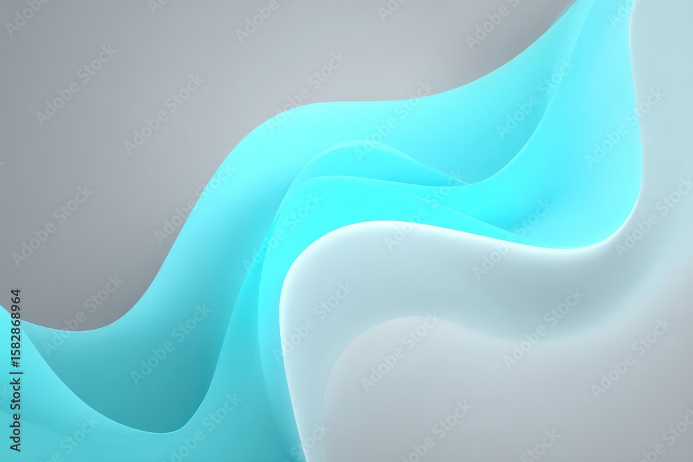 Aufkleber fluid geometric shapes with cyan tones float over a soft gray gradient, creating a tranquil, minimal