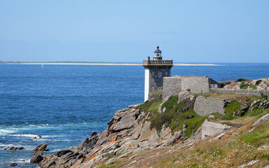 lighthouse Fort de Kermorvan by the sea at Le Conquet, brittany, france