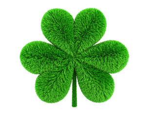 Plush fluffy four leaf clover symbolizing luck and fortune isolated on white background

