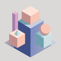 Pastel Geometric Shapes Arranged in Isometric Perspective 1