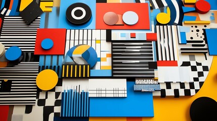 Obraz premium Colorful Geometric Abstract Art Composition with Bold Shapes and Bright Colors for Creative Design