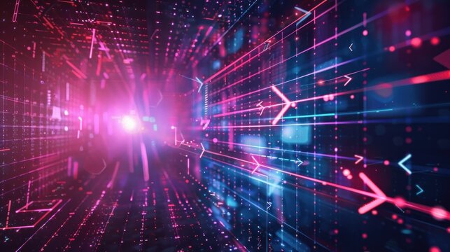Futuristic digital background with glowing arrows and grid lines stock photo --ar 16:9 --raw --v 6 Job ID: 86ca0b9f-bacf-4466-b3c4-3e76215ef703