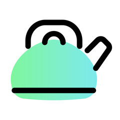 Camping kettle with handle and spout, used for boiling water outdoors. Gradient Fill and flat line