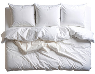  Top-Down View of White Bedding with Wrinkles and Tossed Blanket, Isolated PNG