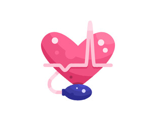 High blood pressure concept. illustration of heart symbol, heart beat rhythm with blood pressure meter. Health problem. Symbol. Textured. Flat style design. Asset elements