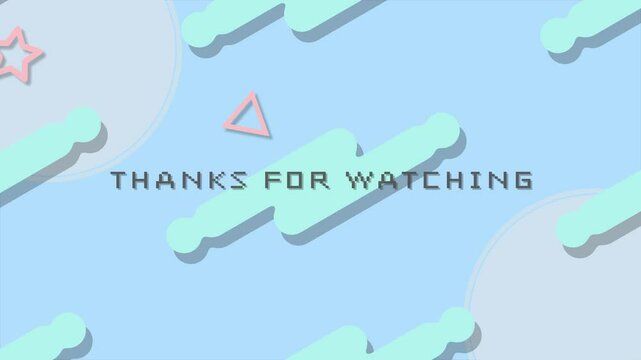 メンフィス模様背景にthanks for watchingの文字が動くライブ終了画面用ループ動画