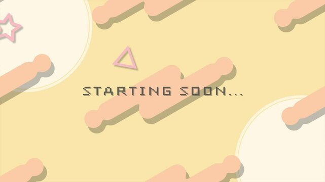 メンフィス模様背景にstarting soonの文字が動くライブ開始画面用ループ動画