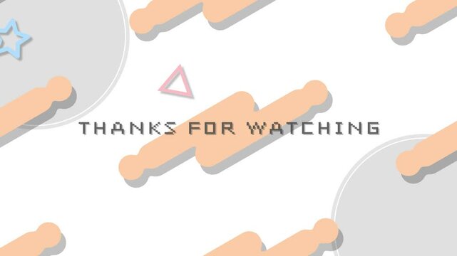 メンフィス模様背景にthanks for watchingの文字が動くライブ終了画面用ループ動画