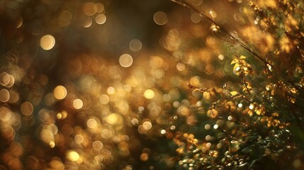 Golden glitter bokeh light dust with sparkling festive christmas particles background