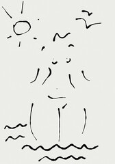 line art woman in the sea drawing 