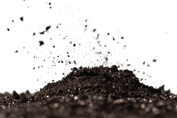 black soil flying isolated on white or transparent png