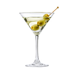  classic martini with green olives refreshing cocktail isolated on white background