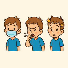 Kids Illustrations  Showing diverse health states, highlighting stages such as sickness and protection. Featuring a cute child character, ideal for medical, health, and educational contexts. 