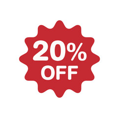 Red promotional badge with 20 percent off text