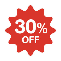 Red badge with 30% off text