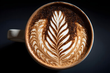 Exquisite Latte Art in Ceramic Cup with Shadows