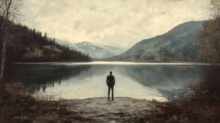 Man standing by the lake