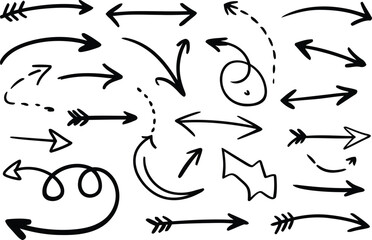collection of hand-drawn arrow icons with diverse shapes and directions for diagram annotation, layout, or visual design