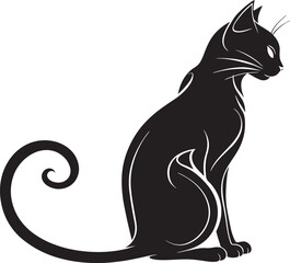 Black and white cat vector silhouette illustration with a cute domestic kitten design