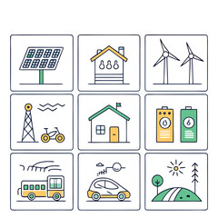  create a set of line icons related to renewable