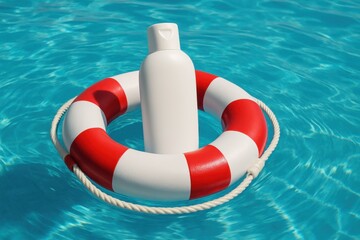 Sun Protection Lifesaver Floating in Crystal Clear Pool Water
