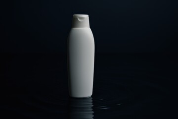 White Cosmetic Bottle on Reflective Dark Water Surface