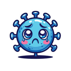 Fototapeta premium Bacteria SAD concept. Sad crying cartoon virus with teardrops, blue color, round shape, emotional expression