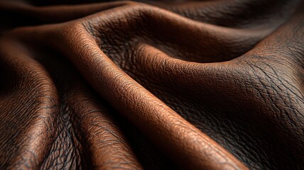 Fototapeta premium Soft brown leather texture with natural wrinkles and visible pores, showing rugged and rich detail in close up. material appears durable and luxurious with warm tones