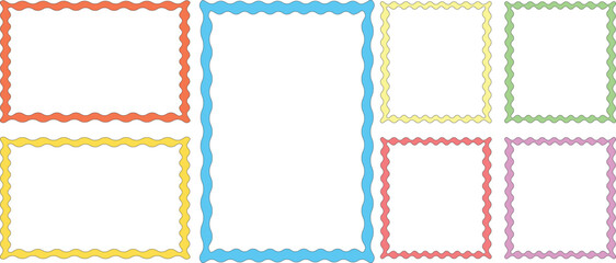 Art & Illustration Frames Scalloped Vector Corrugated Bento Grid Shapes Set. Scallop Frame Wavy Retro Stickers Collection. Zig Zag Edge Geometric Borders Tag Boxes. Wiggle Line Design Sign