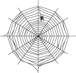 Obraz premium Spider Web with Spider Vector Illustration – Black and White Isolated Cobweb Design