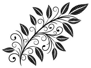 Elegant black swirling branch with leaves and flourishes