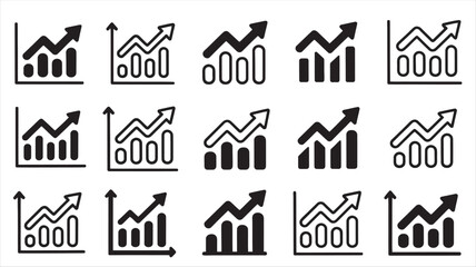 Fototapeta premium Business Growth Chart Icon Set Showing Upward Trend Graph Vector Illustration