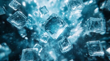 Ice cubes floating in water creating refreshing cold drink