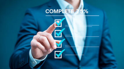 Businessman checking off tasks on a digital list image