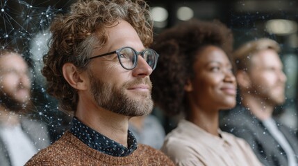 Thoughtful man with glasses and beard contemplating ideas while engaged in creative brainstorming session