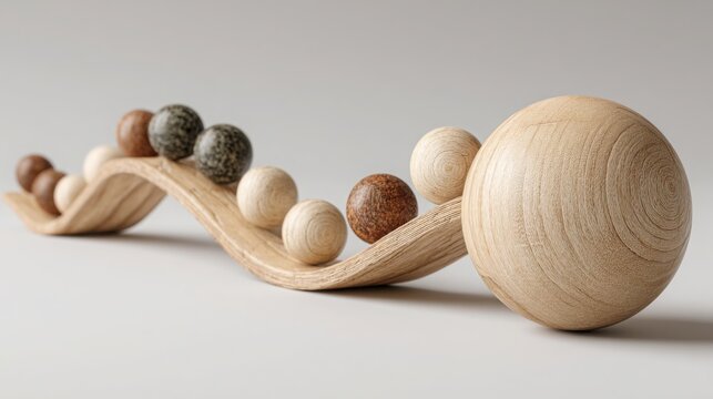Three wooden balls arranged on a table representing the concept of co-creation path and collaborative business strategies