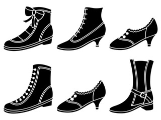 Collection of vintage black and white silhouette footwear styles