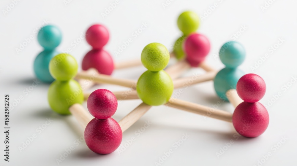 Poster a group of colorful wooden pegs positioned creatively on a table as an abstract representation of co