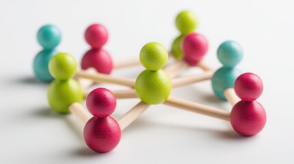 Obraz premium A group of colorful wooden pegs positioned creatively on a table as an abstract representation of connection and unity