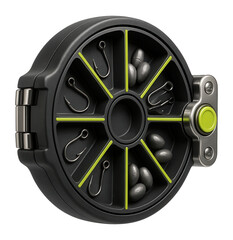Obraz premium Round tackle box with 360-degree rotation for quick access to hooks and sinkers