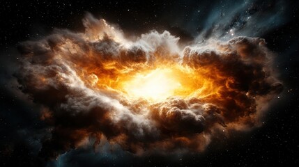 Cosmic Nebula Fiery Light Erupts from Dark Clouds in Space