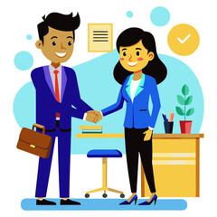 Obraz premium Business professionals shaking hands in agreement at the office